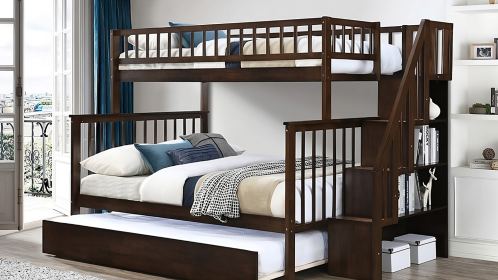 wooden bunk bed