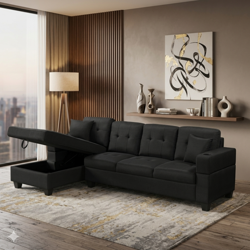 4 Seater Fabric Sectional Couch With Storage LHF
