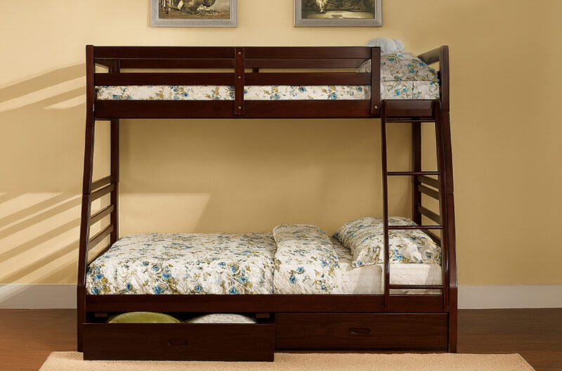 Single over Double Wooden Bunk Bed With Storage