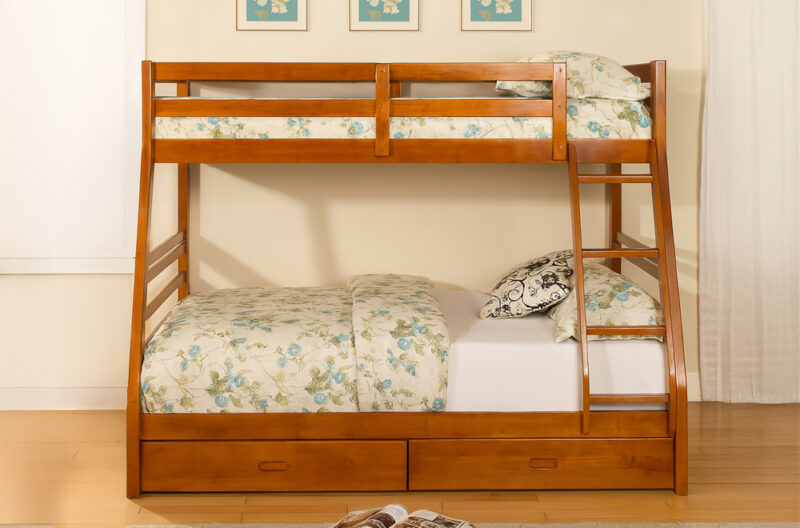 Single over Double Wooden Bunk Bed With Storage