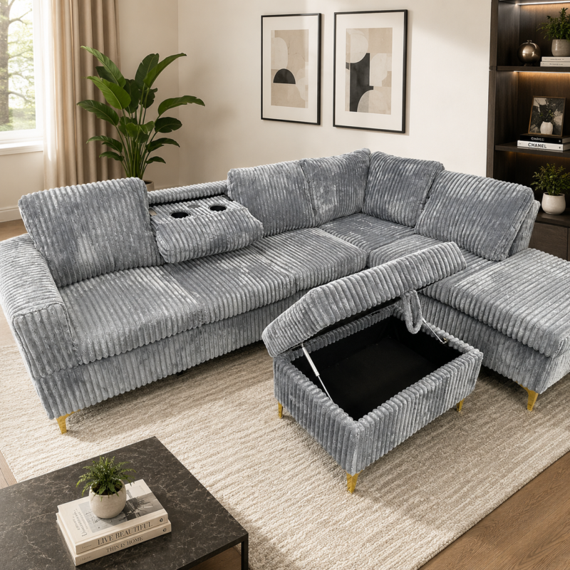 6 Corduroy Sectional Couch