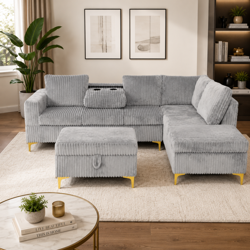 6 Corduroy Sectional Couch
