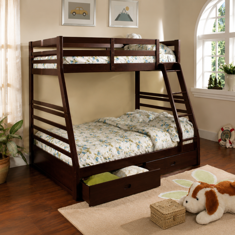 Single over Double Wooden Bunk Bed With Storage