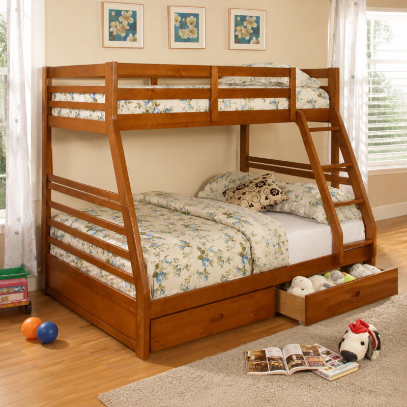 Single over Double Wooden Bunk Bed With Storage