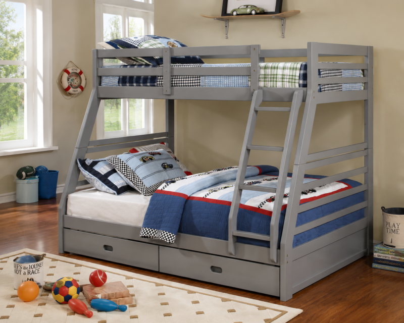 Single over Double Wooden Bunk Bed With Storage
