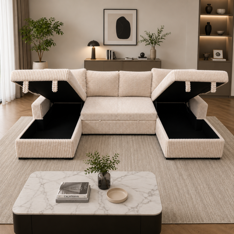 U Shaped Corduroy Sofabed