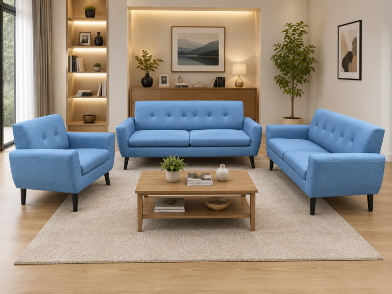 Sarah Fabric Upholstery 3-Piece Sofa Set — Sofa, Loveseat & Chair with Tufted Back