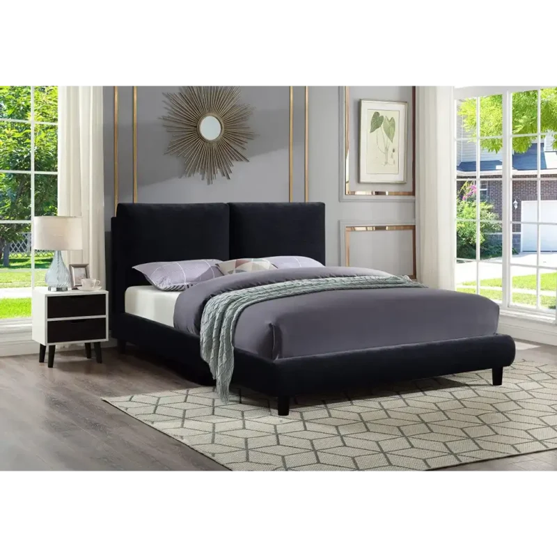 T2246 Channel-Seamed Upholstered Platform Bed – Bronze or Midnight Blue