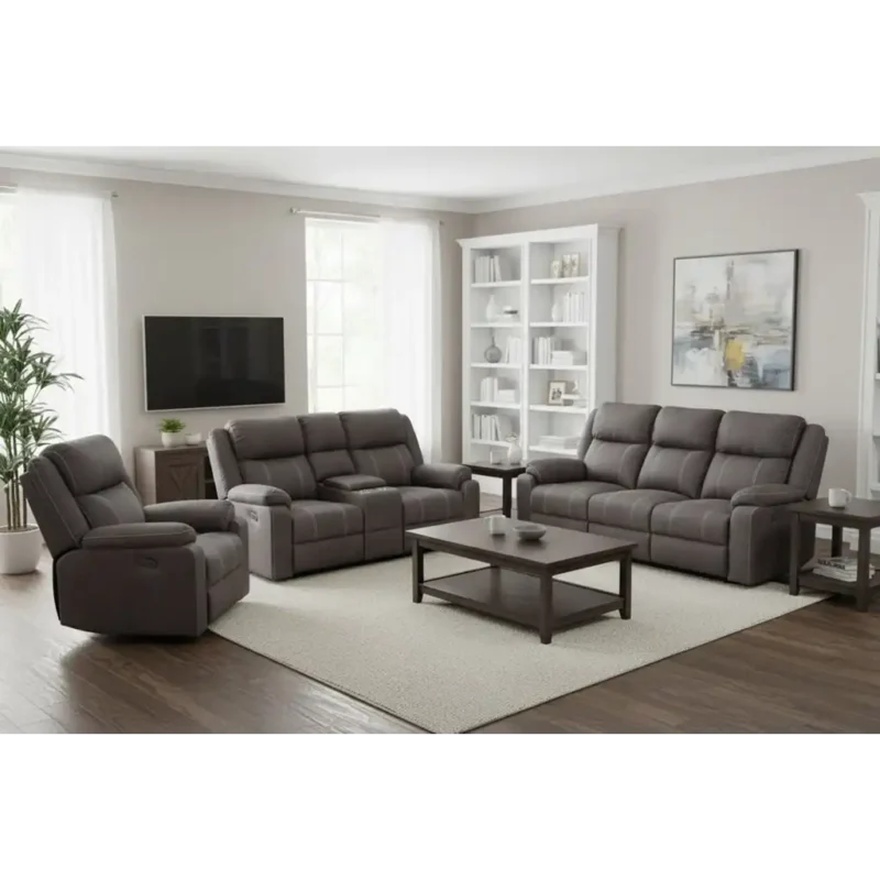 T1330 Power Recliner Sofa Set – High Performance Fabric, Charcoal
