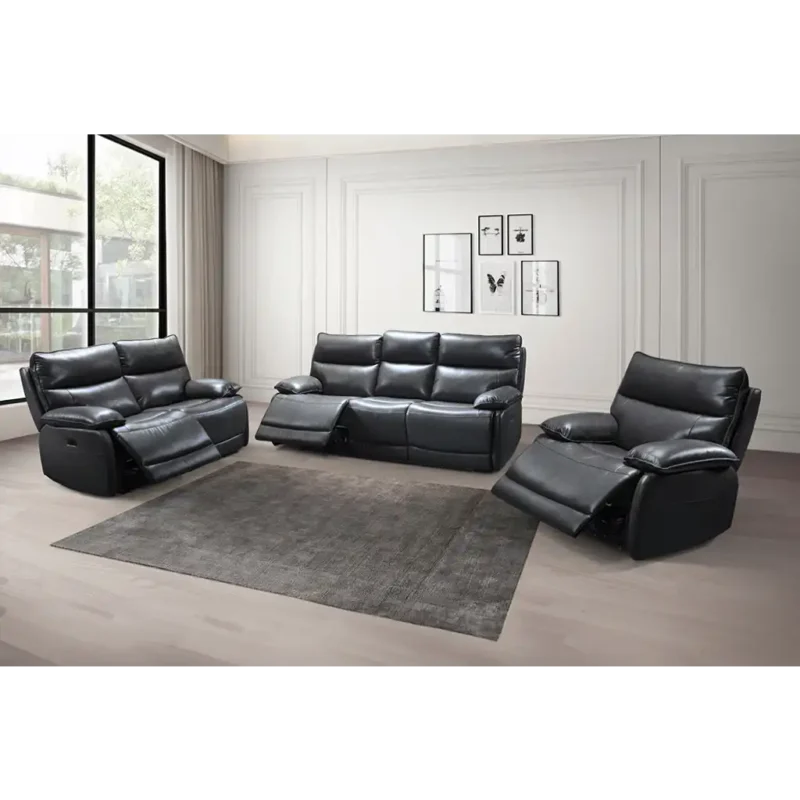 T1117 Power Recliner Sofa Set – Genuine Leather, Cognac or Grey