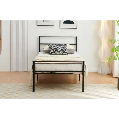 T2412 Industrial Black Metal Platform Bed (Single)
